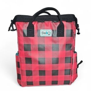 Swig Buffalo Plaid Insulated Backpack Tote Cooler Bag Red Black Holiday Travel